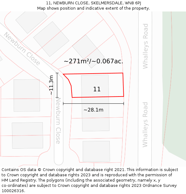 11, NEWBURN CLOSE, SKELMERSDALE, WN8 6PJ: Plot and title map