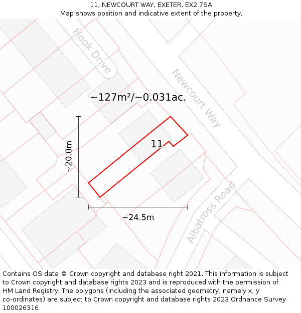 11, NEWCOURT WAY, EXETER, EX2 7SA: Plot and title map