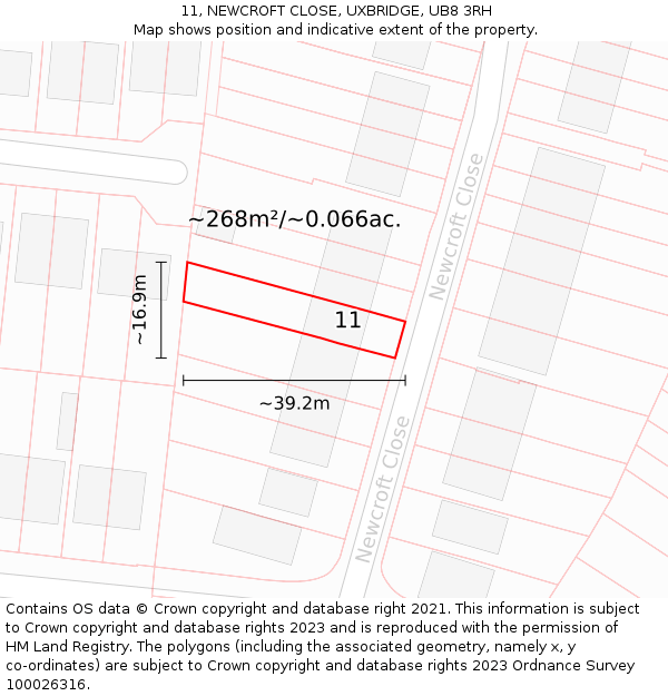 11, NEWCROFT CLOSE, UXBRIDGE, UB8 3RH: Plot and title map
