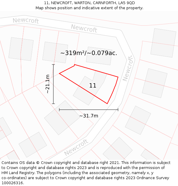 11, NEWCROFT, WARTON, CARNFORTH, LA5 9QD: Plot and title map