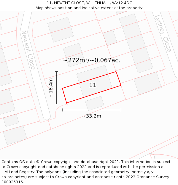 11, NEWENT CLOSE, WILLENHALL, WV12 4DG: Plot and title map