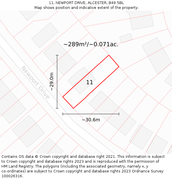 11, NEWPORT DRIVE, ALCESTER, B49 5BL: Plot and title map