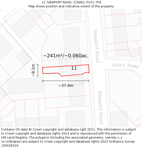 11, NEWPORT ROAD, COWES, PO31 7PA: Plot and title map