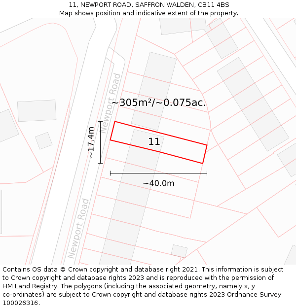 11, NEWPORT ROAD, SAFFRON WALDEN, CB11 4BS: Plot and title map
