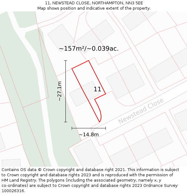 11, NEWSTEAD CLOSE, NORTHAMPTON, NN3 5EE: Plot and title map
