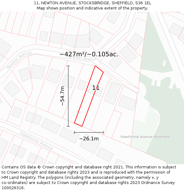11, NEWTON AVENUE, STOCKSBRIDGE, SHEFFIELD, S36 1EL: Plot and title map