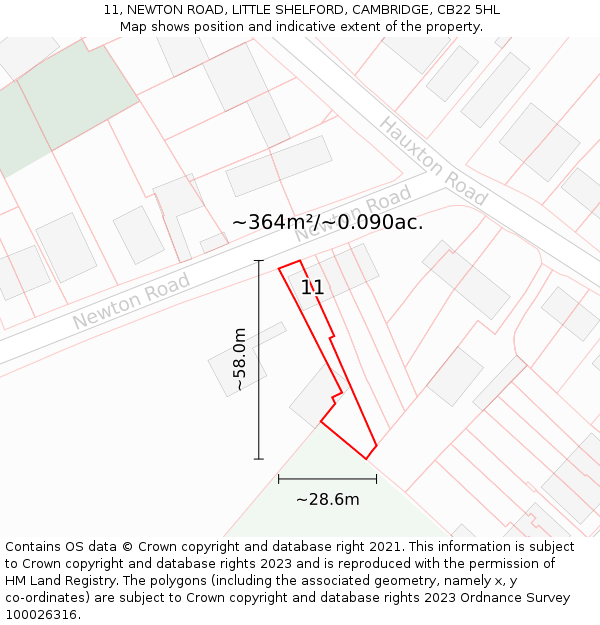 11, NEWTON ROAD, LITTLE SHELFORD, CAMBRIDGE, CB22 5HL: Plot and title map