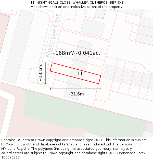 11, NIGHTINGALE CLOSE, WHALLEY, CLITHEROE, BB7 9XB: Plot and title map