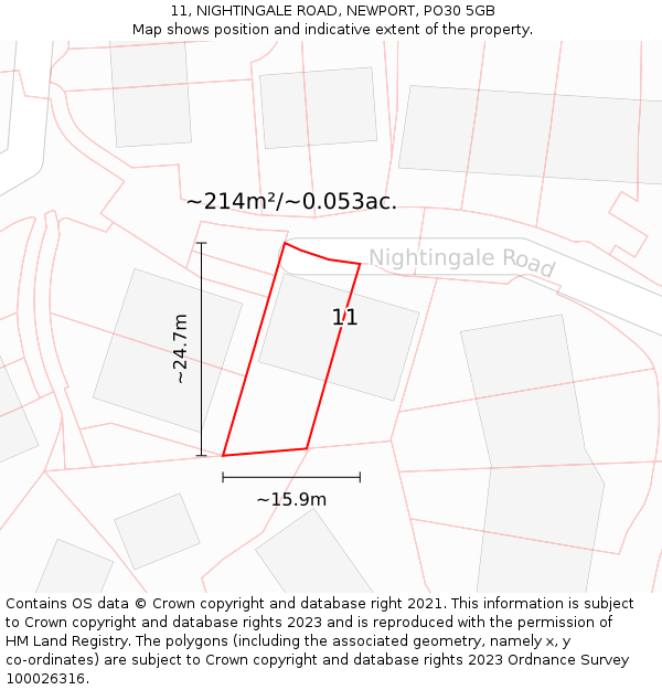 11, NIGHTINGALE ROAD, NEWPORT, PO30 5GB: Plot and title map