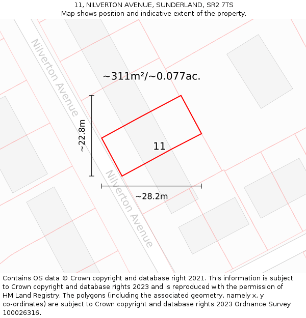 11, NILVERTON AVENUE, SUNDERLAND, SR2 7TS: Plot and title map