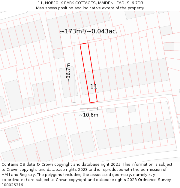 11, NORFOLK PARK COTTAGES, MAIDENHEAD, SL6 7DR: Plot and title map