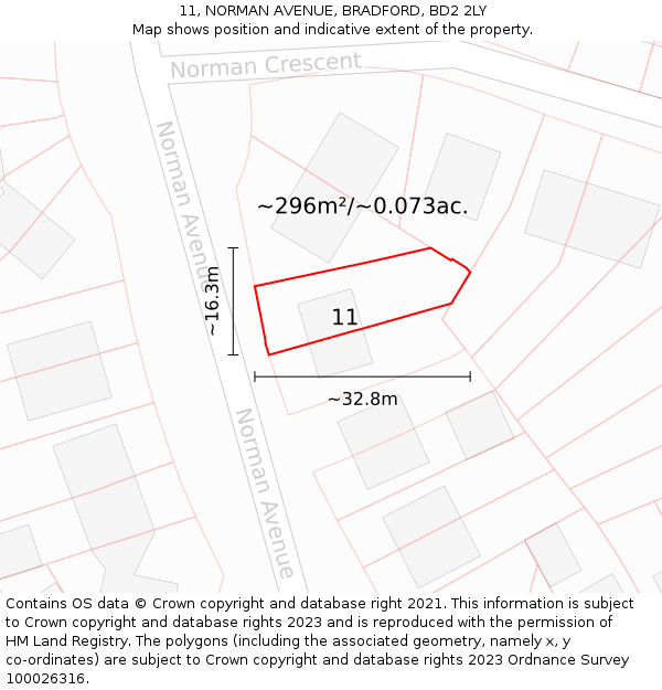 11, NORMAN AVENUE, BRADFORD, BD2 2LY: Plot and title map