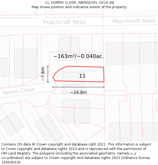 11, NORRIS CLOSE, ABINGDON, OX14 2RJ: Plot and title map