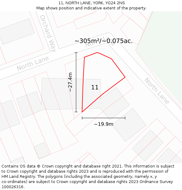 11, NORTH LANE, YORK, YO24 2NS: Plot and title map