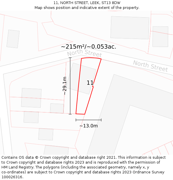 11, NORTH STREET, LEEK, ST13 8DW: Plot and title map