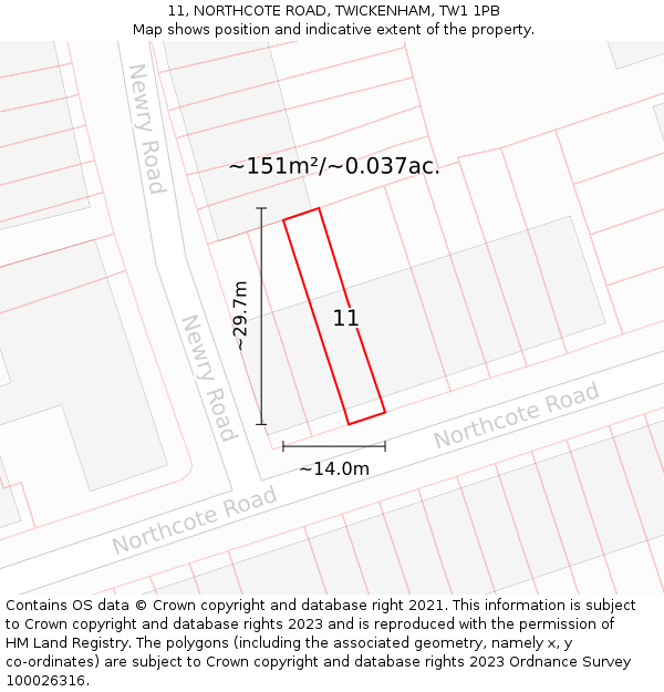 11, NORTHCOTE ROAD, TWICKENHAM, TW1 1PB: Plot and title map