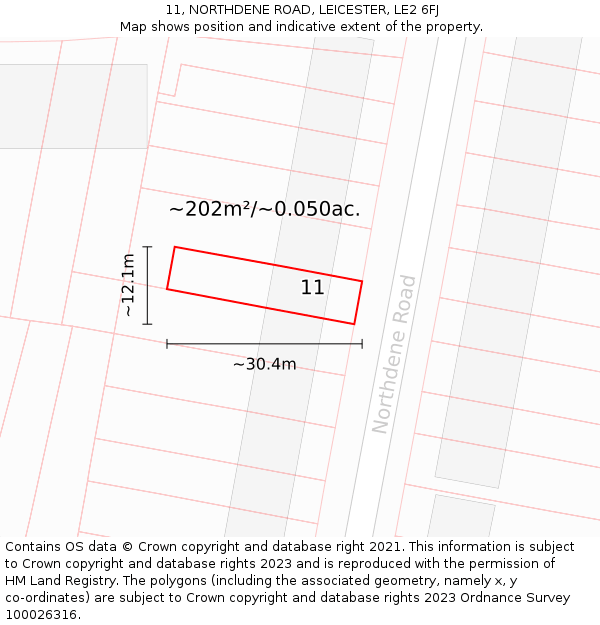 11, NORTHDENE ROAD, LEICESTER, LE2 6FJ: Plot and title map