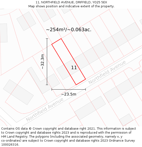 11, NORTHFIELD AVENUE, DRIFFIELD, YO25 5EX: Plot and title map