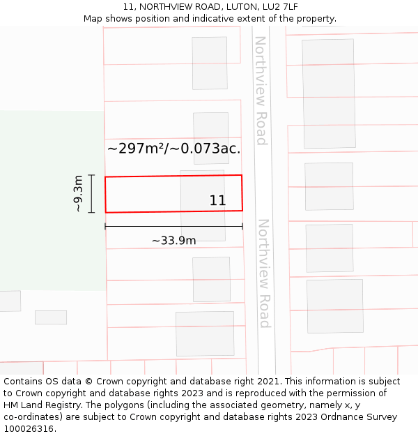 11, NORTHVIEW ROAD, LUTON, LU2 7LF: Plot and title map