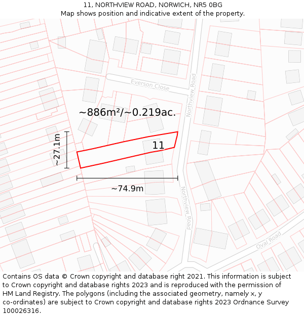 11, NORTHVIEW ROAD, NORWICH, NR5 0BG: Plot and title map