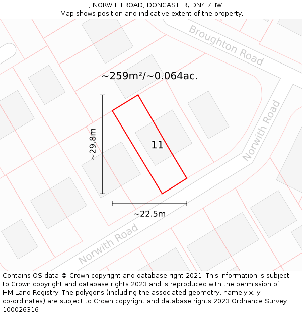 11, NORWITH ROAD, DONCASTER, DN4 7HW: Plot and title map