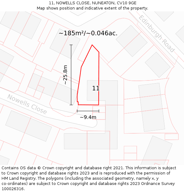 11, NOWELLS CLOSE, NUNEATON, CV10 9GE: Plot and title map