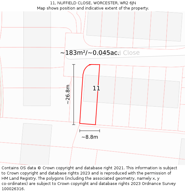 11, NUFFIELD CLOSE, WORCESTER, WR2 6JN: Plot and title map