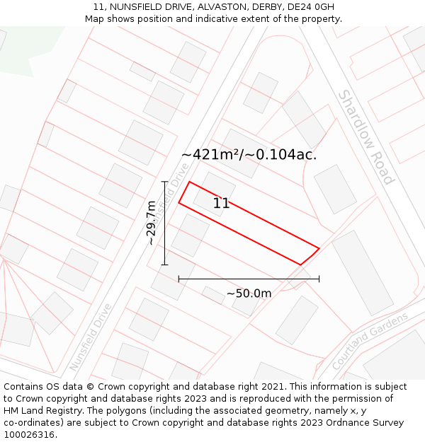 11, NUNSFIELD DRIVE, ALVASTON, DERBY, DE24 0GH: Plot and title map