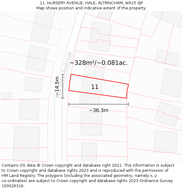 11, NURSERY AVENUE, HALE, ALTRINCHAM, WA15 0JP: Plot and title map
