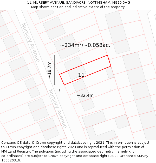 11, NURSERY AVENUE, SANDIACRE, NOTTINGHAM, NG10 5HG: Plot and title map