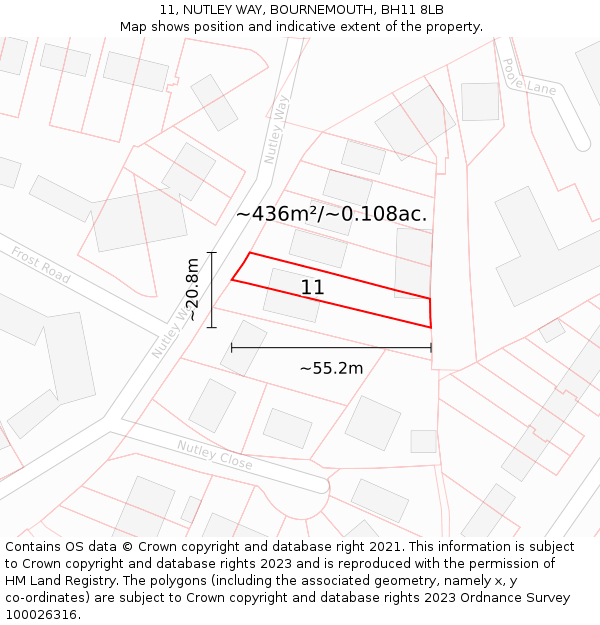 11, NUTLEY WAY, BOURNEMOUTH, BH11 8LB: Plot and title map