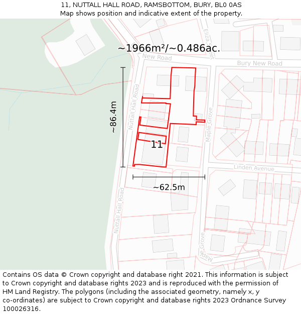 11, NUTTALL HALL ROAD, RAMSBOTTOM, BURY, BL0 0AS: Plot and title map