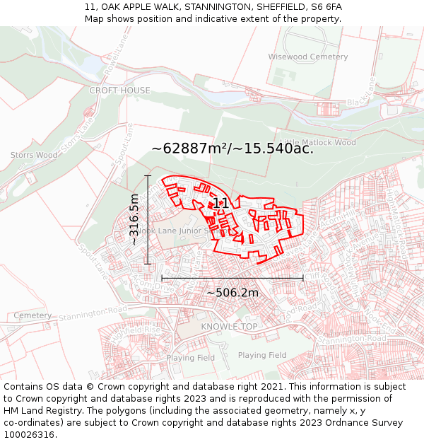 11, OAK APPLE WALK, STANNINGTON, SHEFFIELD, S6 6FA: Plot and title map