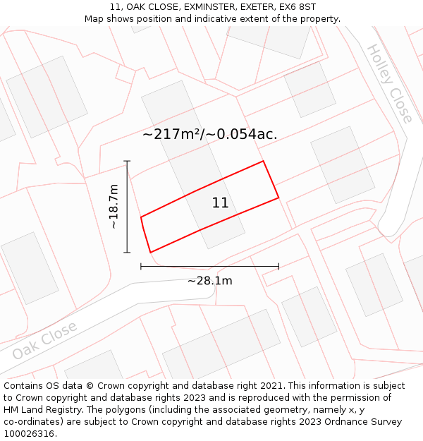 11, OAK CLOSE, EXMINSTER, EXETER, EX6 8ST: Plot and title map