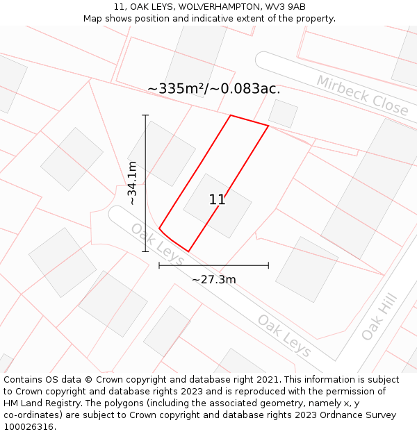 11, OAK LEYS, WOLVERHAMPTON, WV3 9AB: Plot and title map