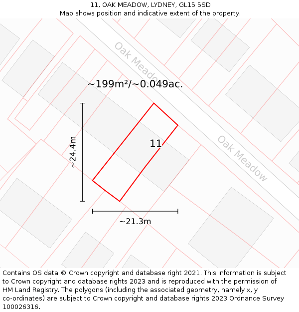 11, OAK MEADOW, LYDNEY, GL15 5SD: Plot and title map