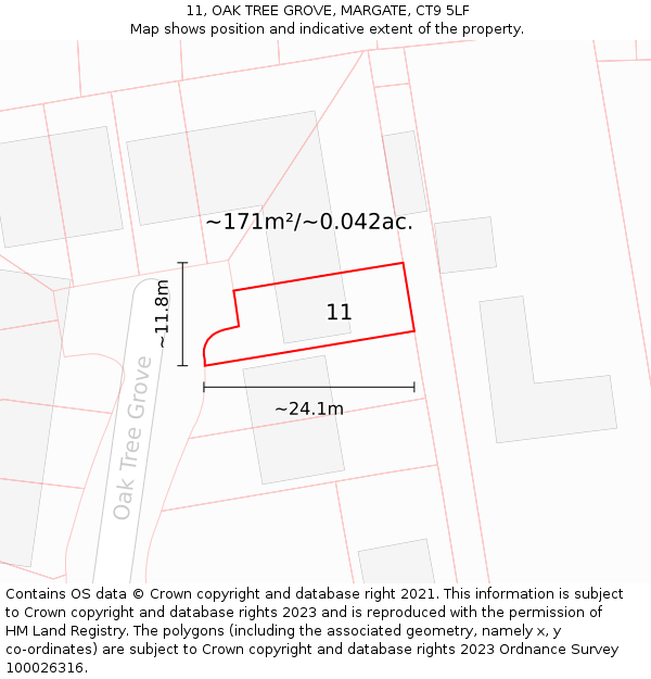 11, OAK TREE GROVE, MARGATE, CT9 5LF: Plot and title map