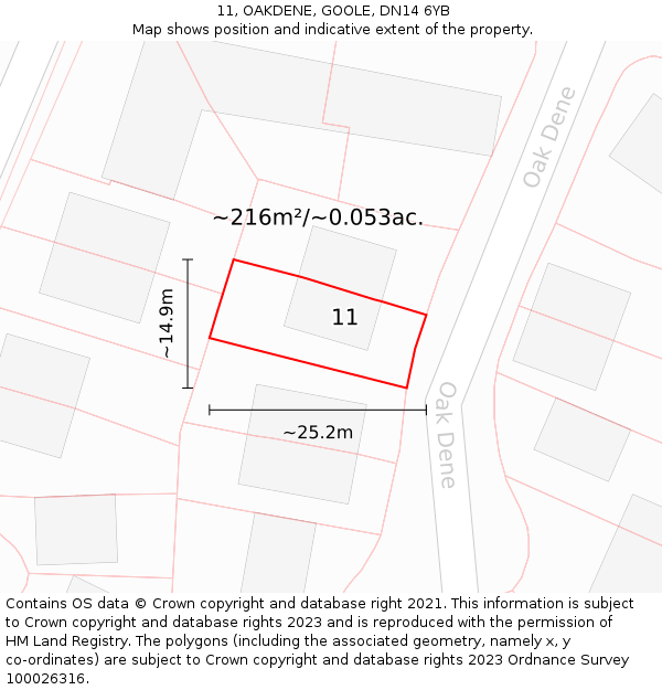 11, OAKDENE, GOOLE, DN14 6YB: Plot and title map