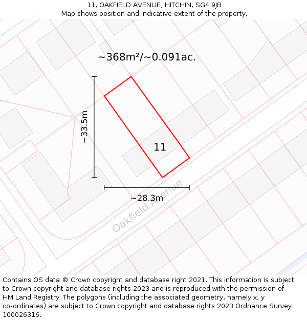 11, OAKFIELD AVENUE, HITCHIN, SG4 9JB: Plot and title map
