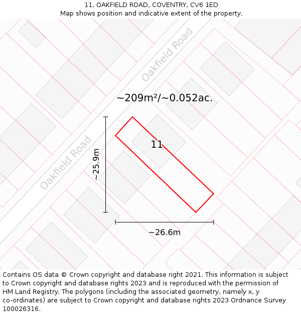 11, OAKFIELD ROAD, COVENTRY, CV6 1ED: Plot and title map