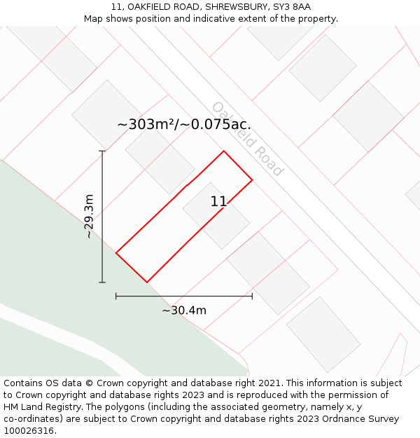 11, OAKFIELD ROAD, SHREWSBURY, SY3 8AA: Plot and title map