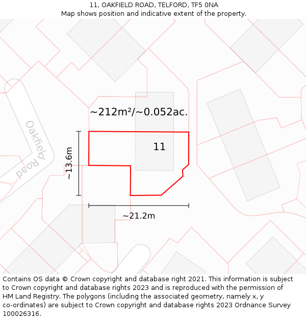 11, OAKFIELD ROAD, TELFORD, TF5 0NA: Plot and title map