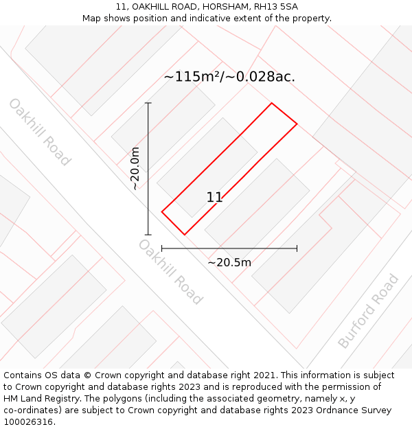 11, OAKHILL ROAD, HORSHAM, RH13 5SA: Plot and title map