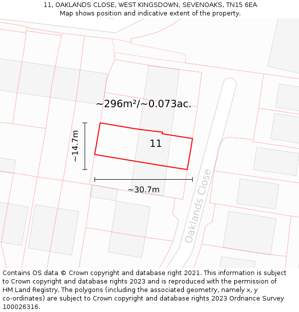 11, OAKLANDS CLOSE, WEST KINGSDOWN, SEVENOAKS, TN15 6EA: Plot and title map