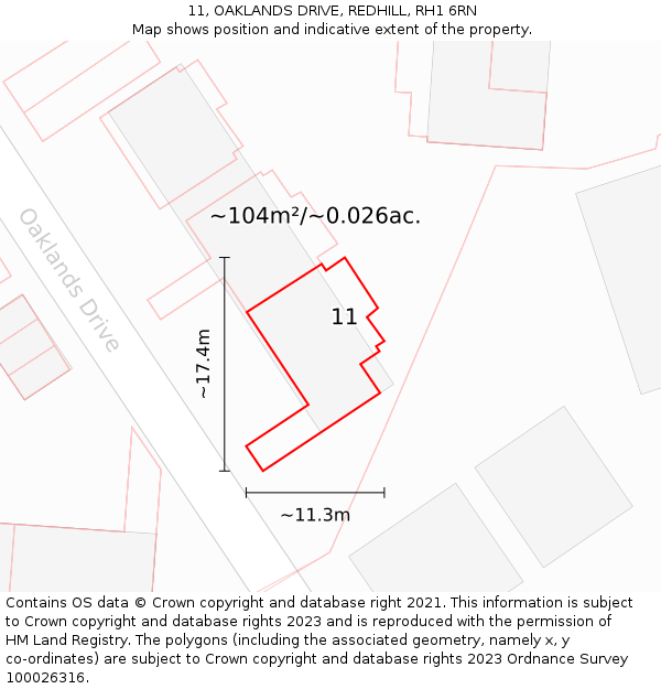 11, OAKLANDS DRIVE, REDHILL, RH1 6RN: Plot and title map