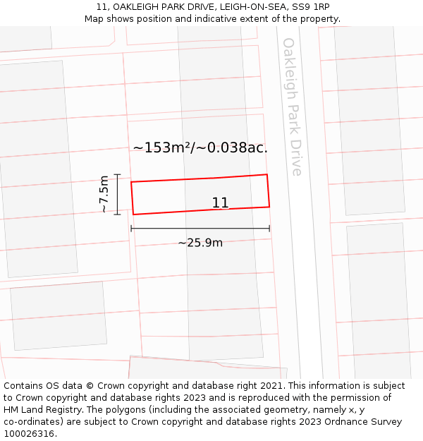 11, OAKLEIGH PARK DRIVE, LEIGH-ON-SEA, SS9 1RP: Plot and title map
