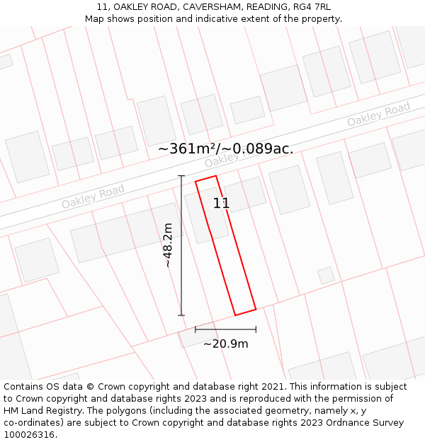11, OAKLEY ROAD, CAVERSHAM, READING, RG4 7RL: Plot and title map