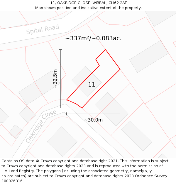 11, OAKRIDGE CLOSE, WIRRAL, CH62 2AT: Plot and title map