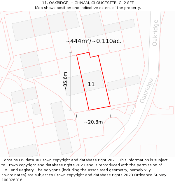 11, OAKRIDGE, HIGHNAM, GLOUCESTER, GL2 8EF: Plot and title map