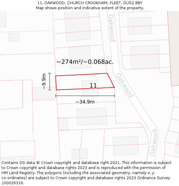 11, OAKWOOD, CHURCH CROOKHAM, FLEET, GU52 8BY: Plot and title map